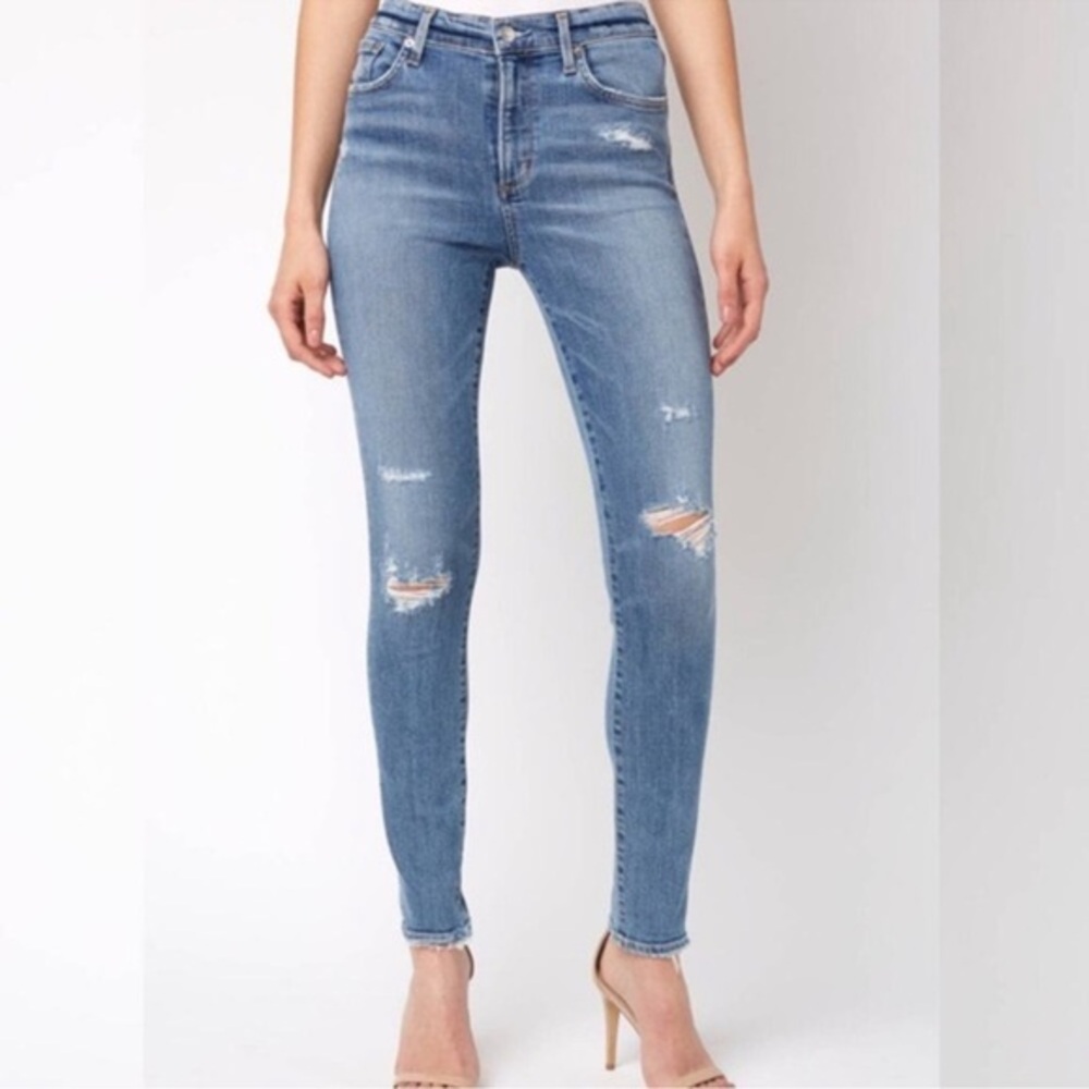 AGOLDE Sophie High Rise  Medium Light Wash Distressed Skinny Jeans